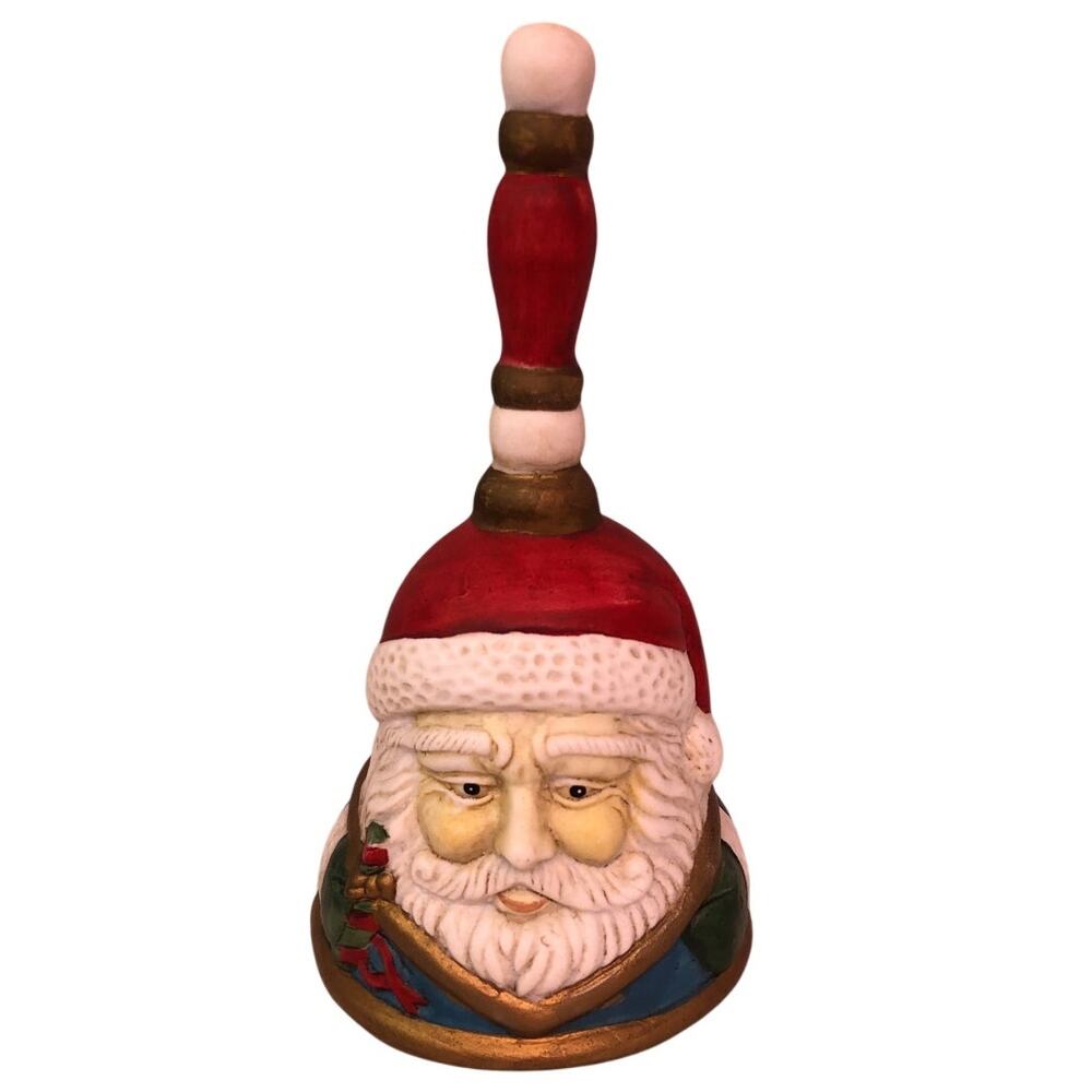 Santa Claus Bisque Ceramic Hand Painted Christmas Holiday Hand Bell